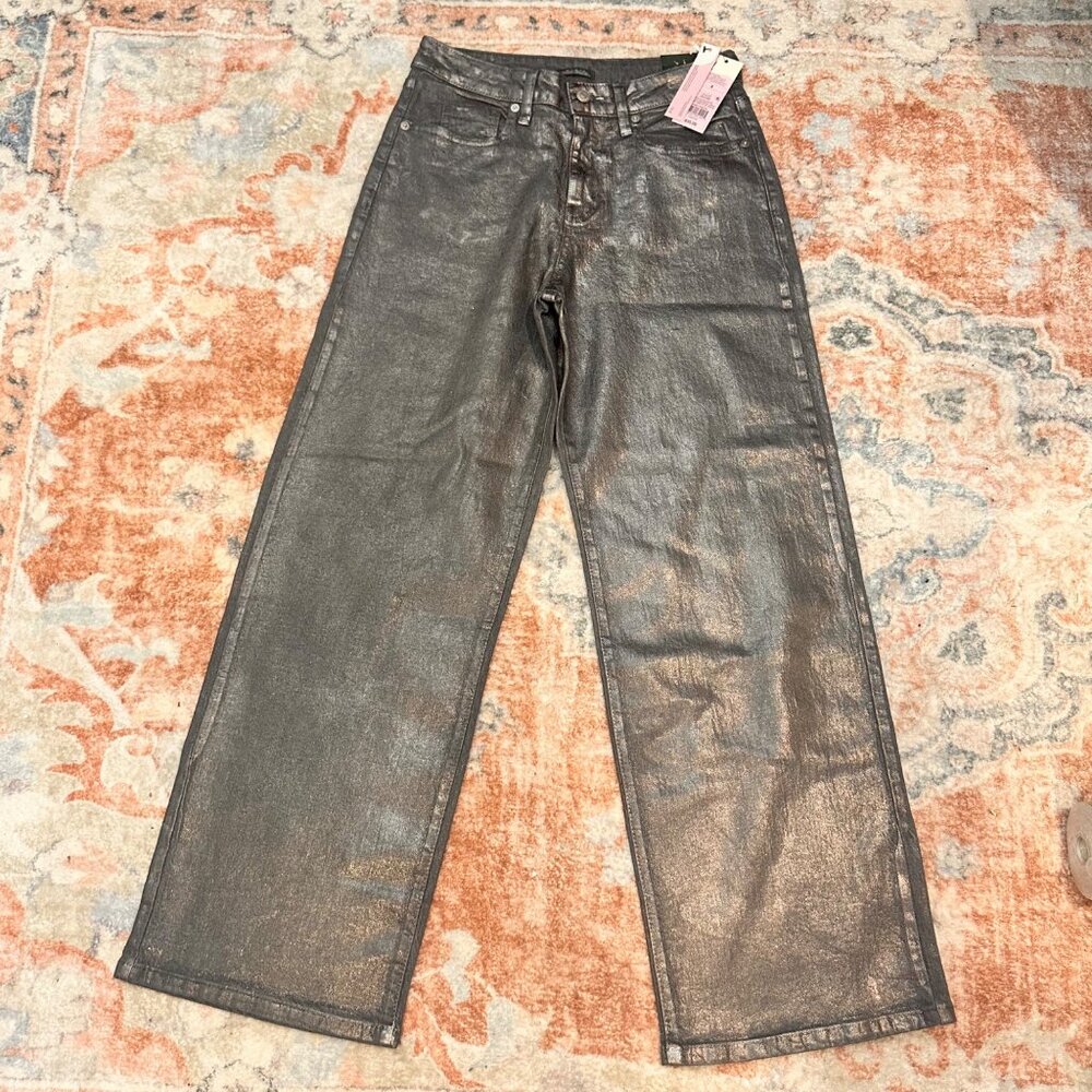 NWT Wild Fable High-Rise Baggy Jeans Womens 4 Dark Gray Silver Metallic  Disco - Picture 2 of 7
